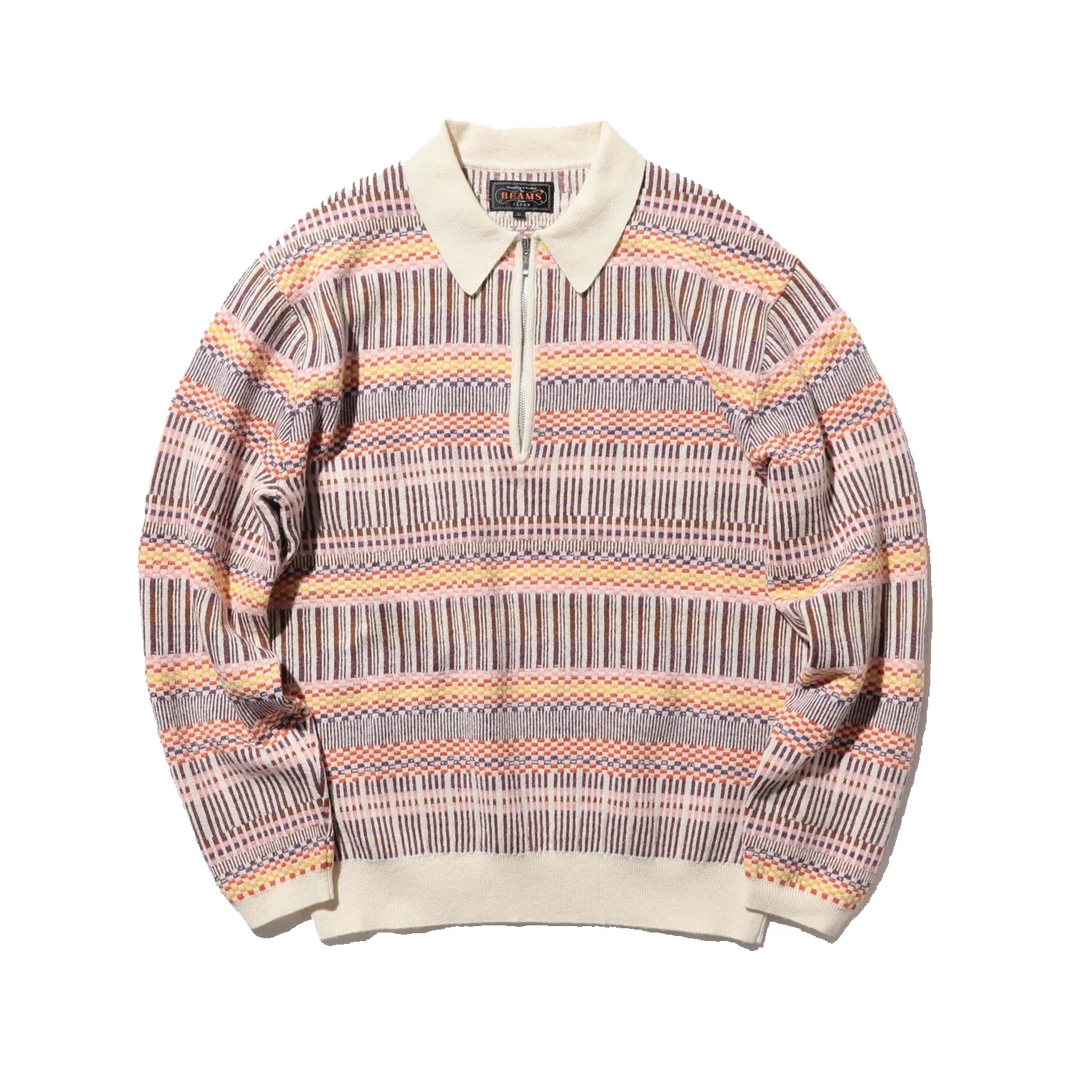 Half Zip Knit Polo Jacquard - Off White sold by Stomping Ground
