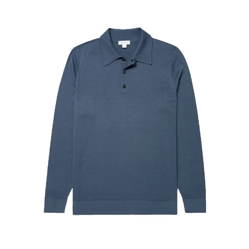 Merino LS Polo Shirt - Slate Blue sold by Stomping Ground