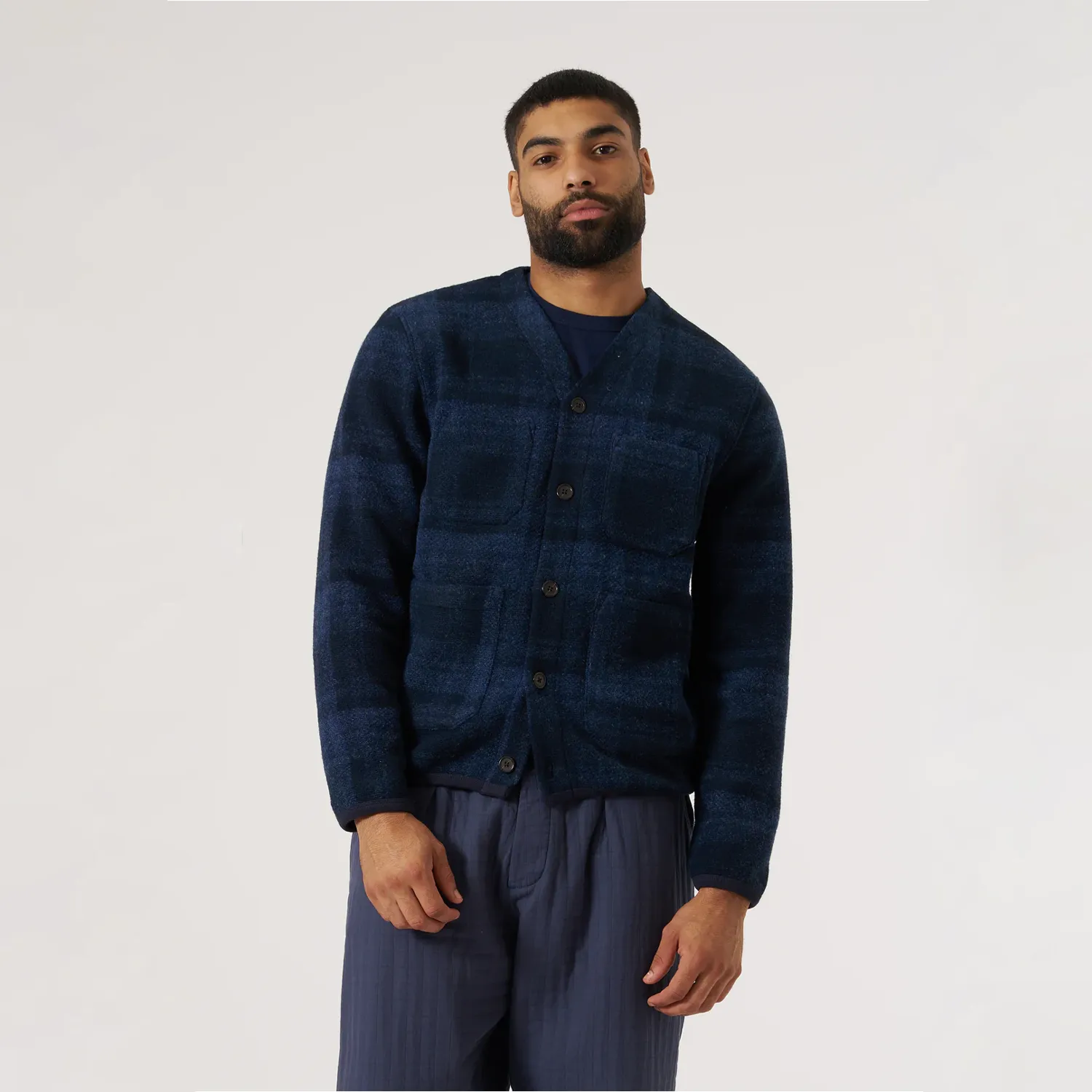 Cardigan Moh Check Fleece - Navy sold by Stomping Ground product image thumbnail 3