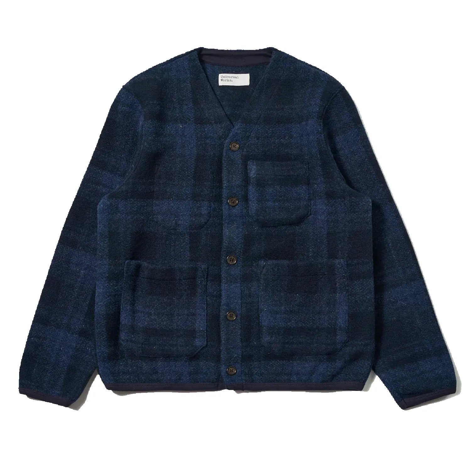 Cardigan Moh Check Fleece - Navy sold by Stomping Ground