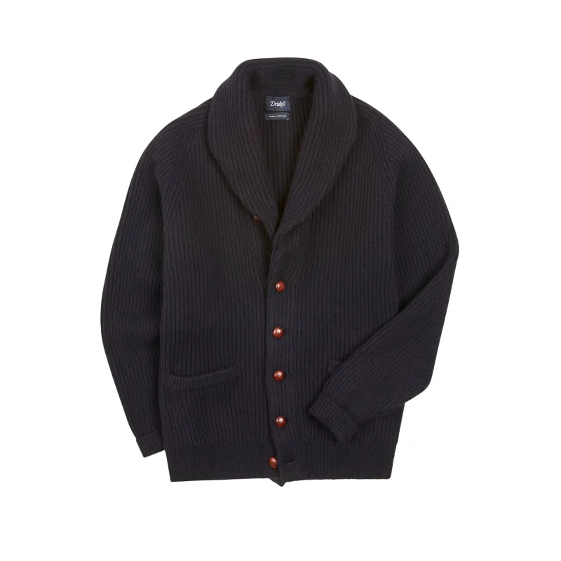 Shawl Collar Rib Cardigan - Navy sold by Stomping Ground