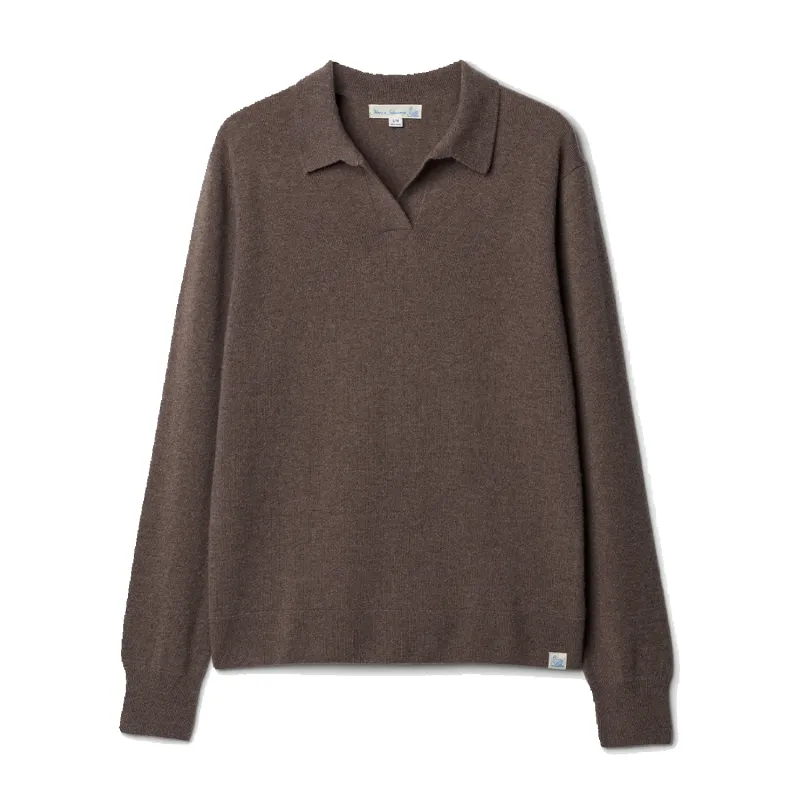 Merino Wool-Cashmere-Silk Long Sleeve Polo Shirt - Grain sold by Stomping Ground
