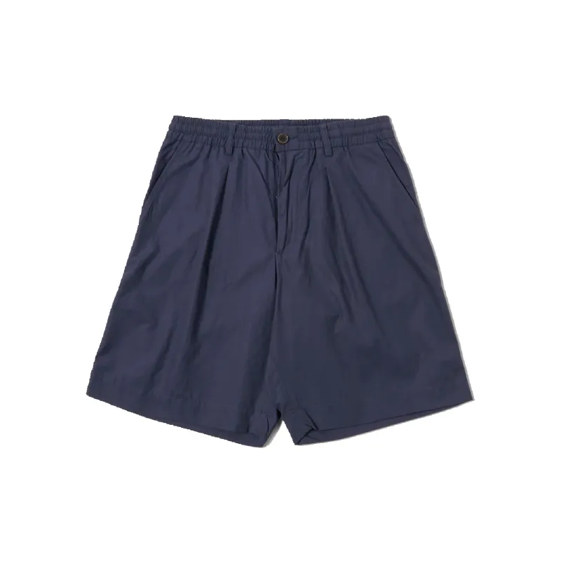 Peached Poplin Pleated Track Short - Navy made by Universal Works