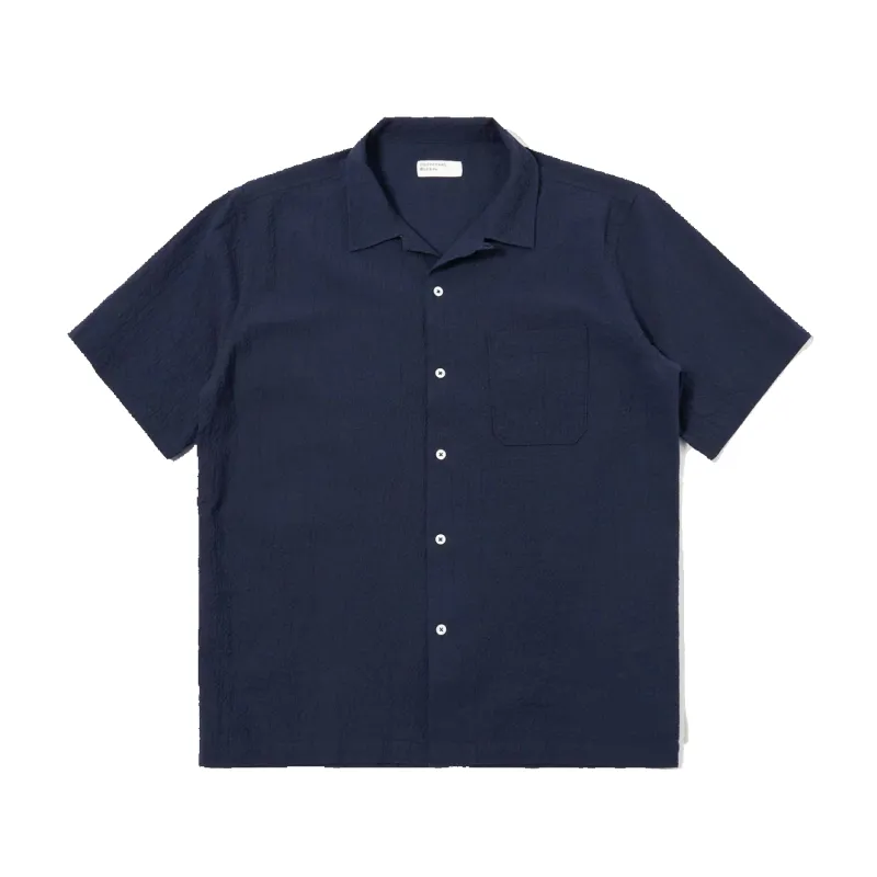 Road Shirt Seersucker Shirting - Navy sold by Stomping Ground