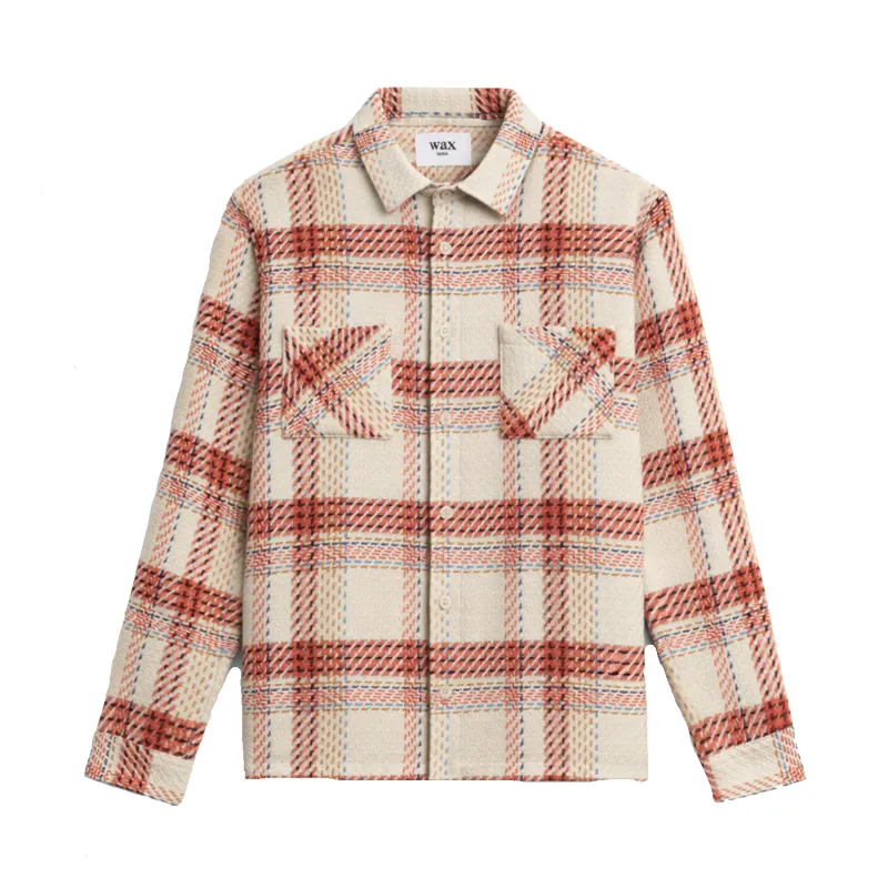 Whiting Overshirt - Ecru And Red Plaid Weave made by Wax London