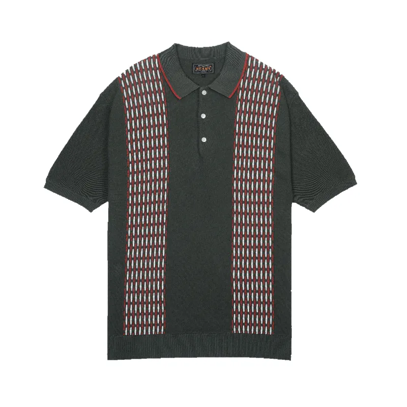 Knit Polo Front Stripe Jacquard - Green made by BEAMS PLUS