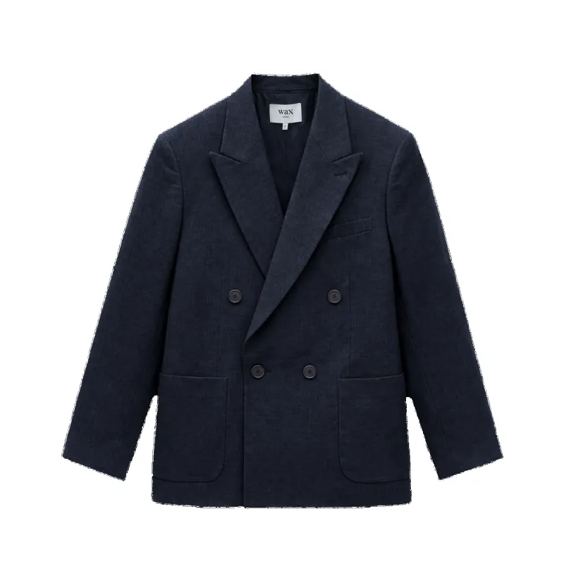 Vigo Double Breasted Blazer - Navy Linen made by Wax London