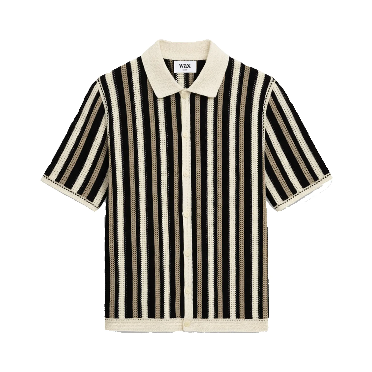 Porto SS Polo Stripe Crochet - Ecru / Black sold by Stomping Ground