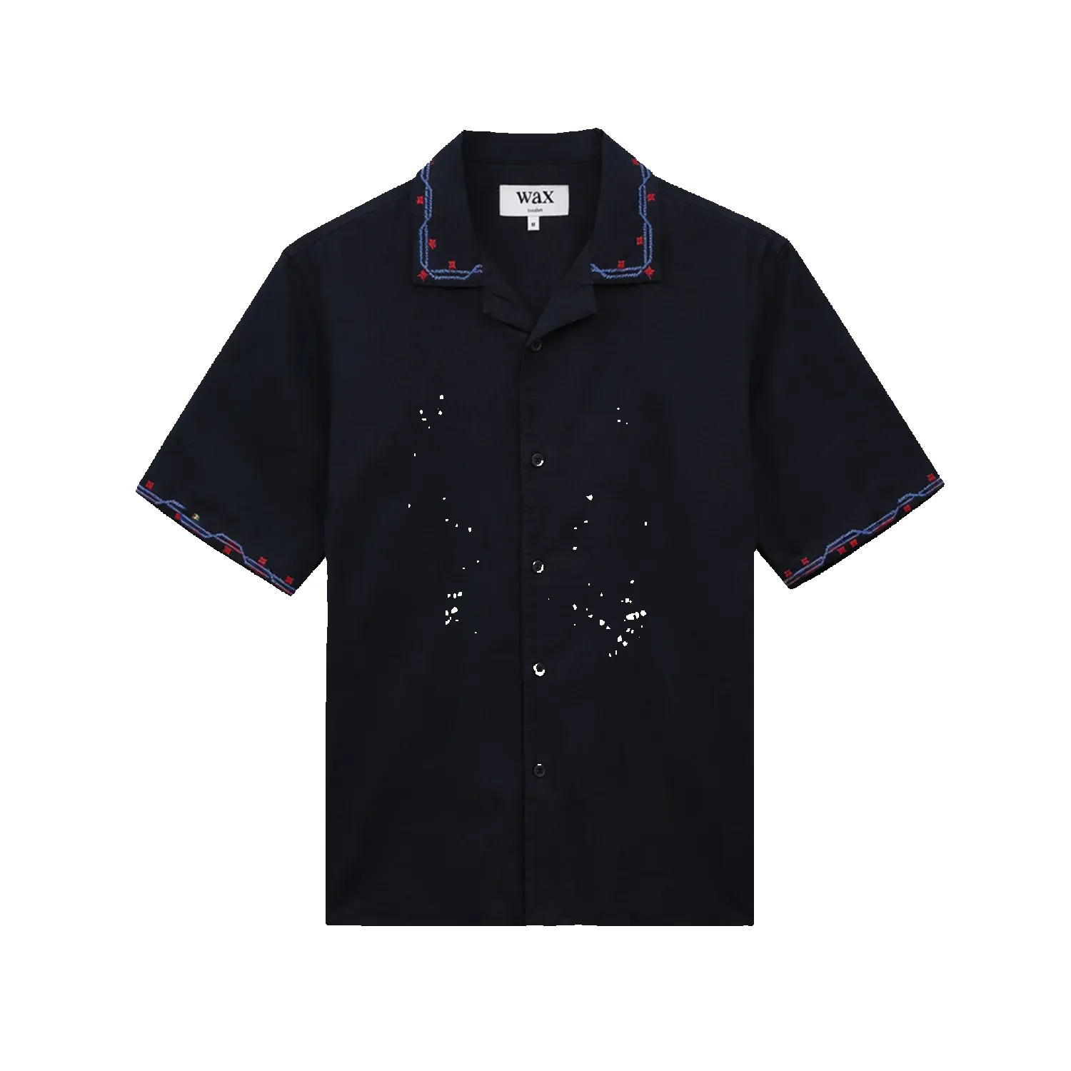 Didcot Cross-Stitch Border Short-Sleeve Shirt - Navy sold by Stomping Ground