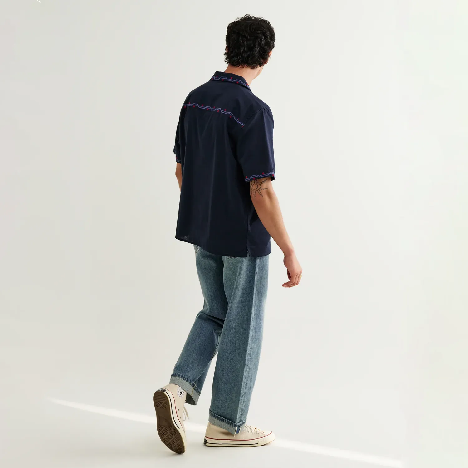 Didcot Cross-Stitch Border Short-Sleeve Shirt - Navy sold by Stomping Ground product image thumbnail 3