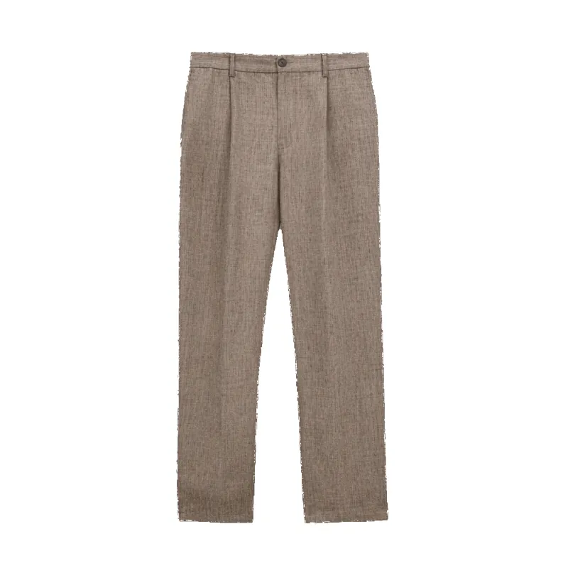 Malham Trouser Linen Stripe - Natural / Brown made by Wax London