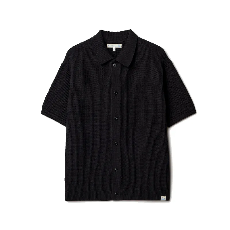 Ribbed Cotton Short Sleeve Shirt - Black made by Merz B. Schwanen