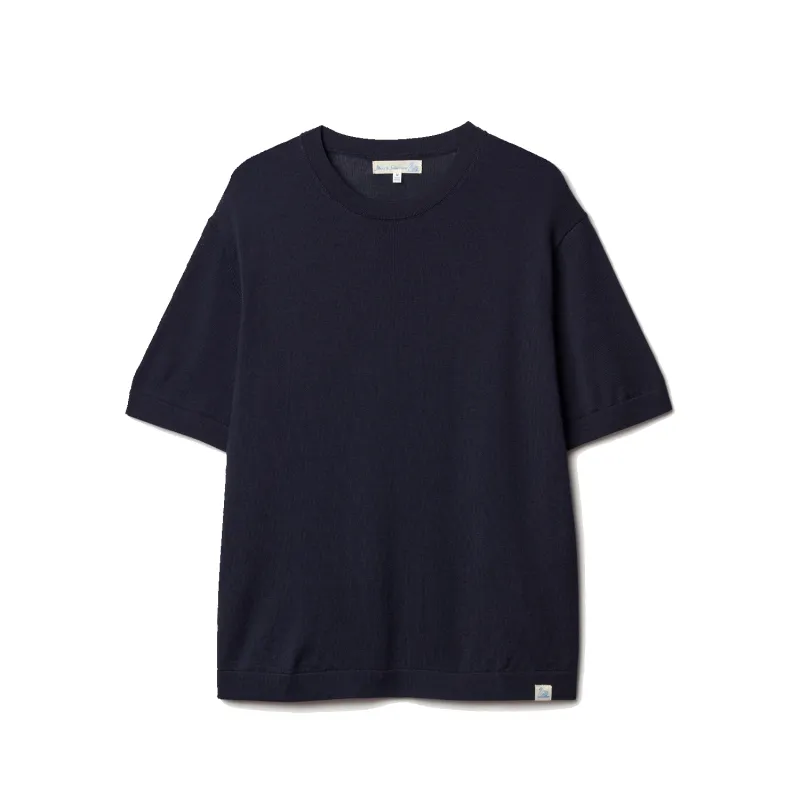 Refined Knitted Merino Wool T-Shirt - Dark Navy made by Merz B. Schwanen