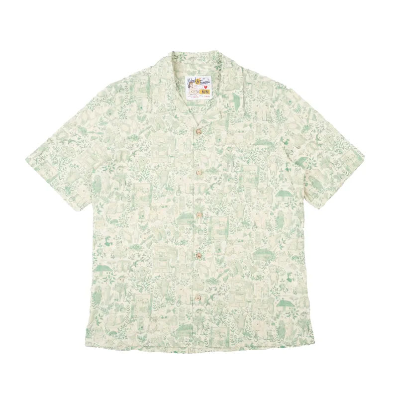 S/S Aloha Shirt - Linen Animals - Green made by Naked & Famous Denim
