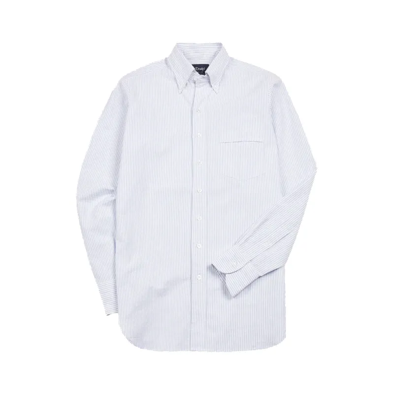 Ticking Stripe Button Down Oxford Shirt - Light Blue made by Drakes