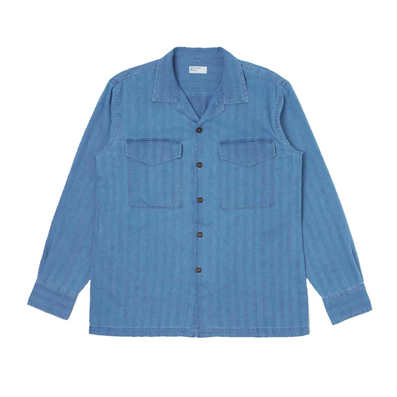 Attendant Shirt - Herringbone Rec Washed Indigo made by Universal Works