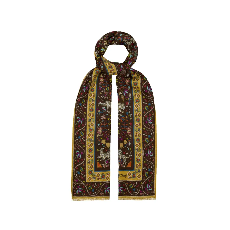 Tiger Garden Printed Scarf - Brown made by Drakes