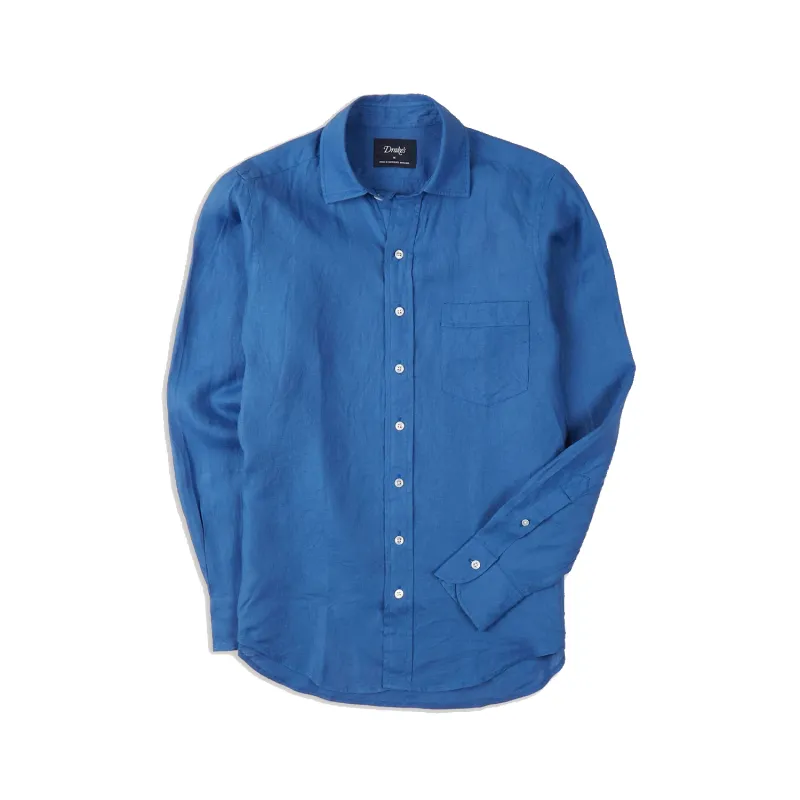 The Linen Summer Shirt - Blue made by Drakes