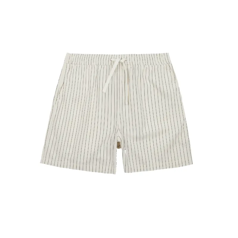 Drawstring Short - White & Navy Pin Stripe made by Drakes