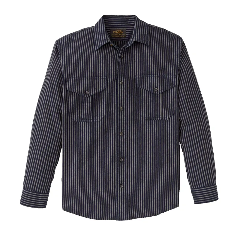 Light Weight Alaskan Guide Shirt - Indigo Tickling Stripe made by Filson