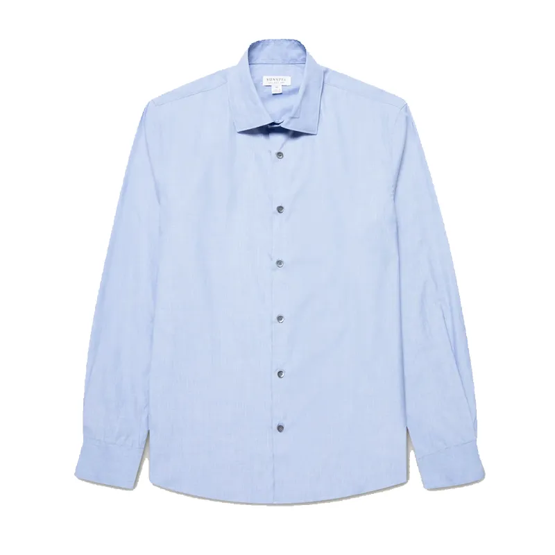 Cotton Stretch LS Shirt - Light Blue made by Sunspel
