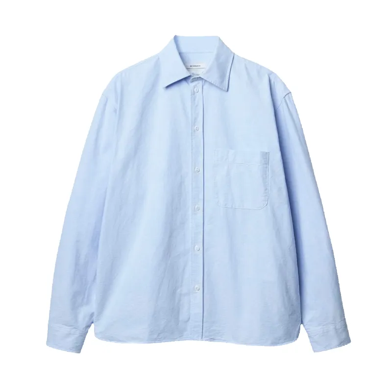 Modern-Cut Cotton Oxford Long Sleeve Shirt - Light Blue / White made by Merz B. Schwanen