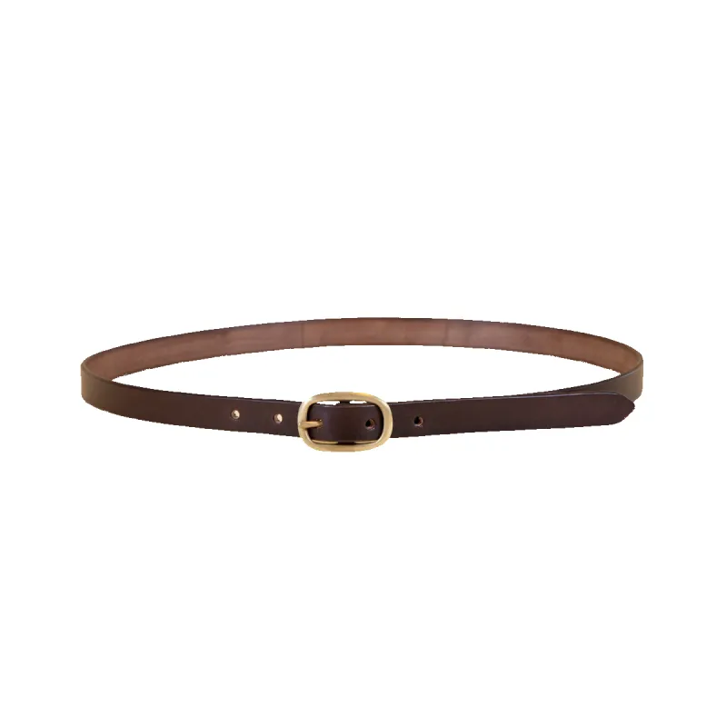 Very Slim Oval Belt 0.75" - Dark Brown / Brass buckle made by Maximum Henry