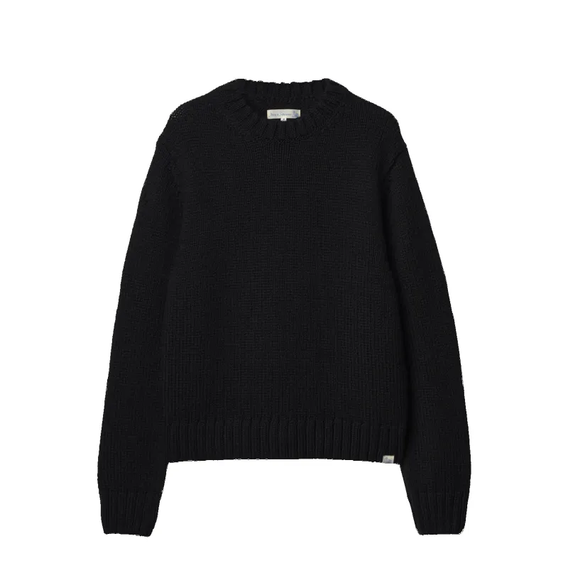 Chunky Cropped Merino Wool Sweater - Deep Black made by Merz B. Schwanen