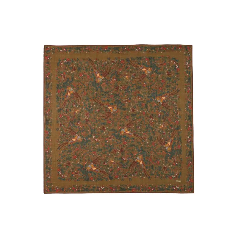 Birds of Paradise Square Scarf - Olive made by Drakes