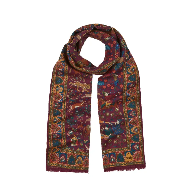 Moghul Garden Wool-Silk Scarf - Magenta made by Drakes