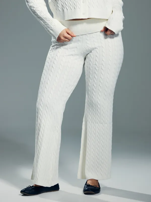 Cable Knit Fold Over Flare Pants sold by Klassy
