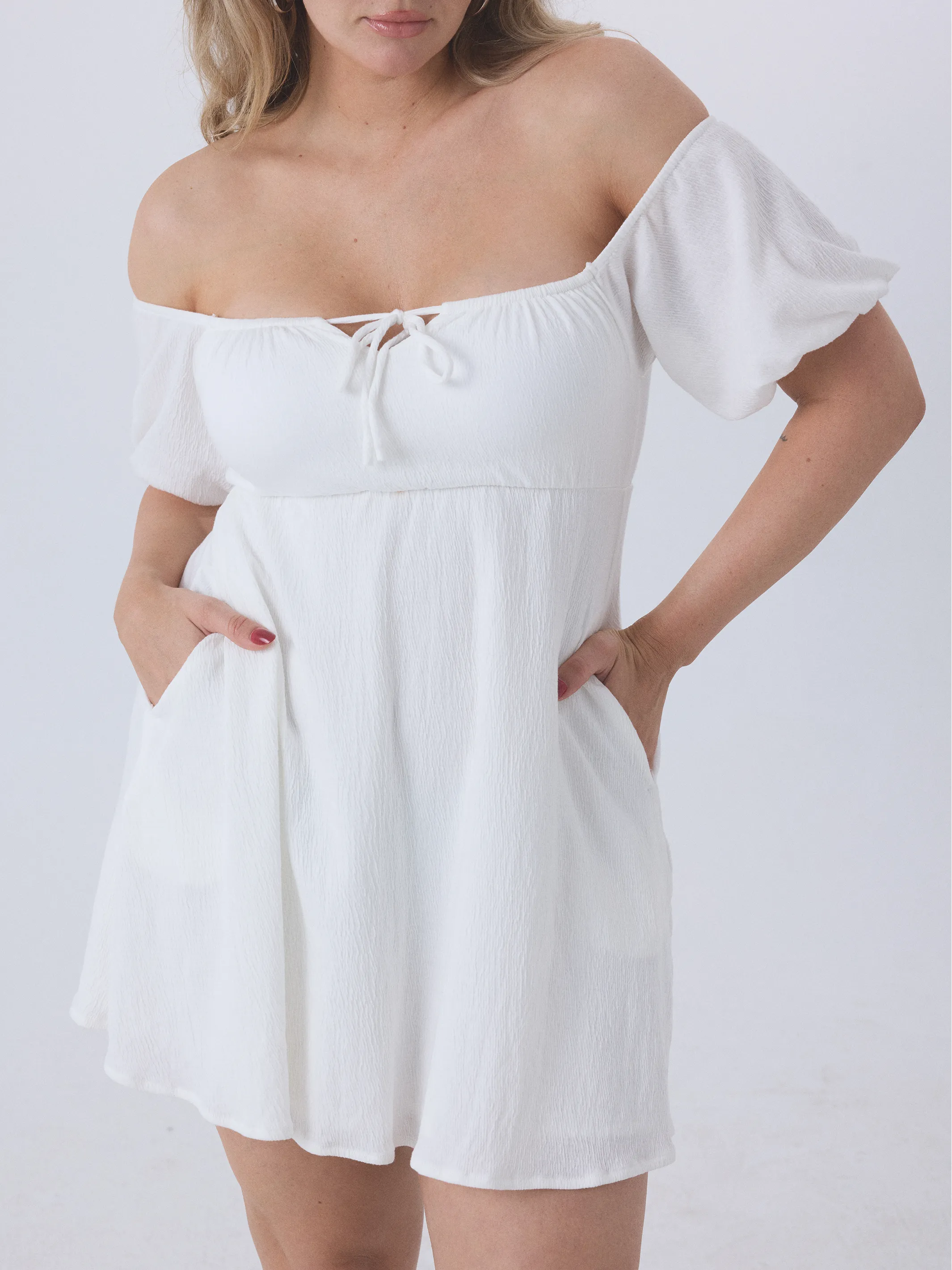 Off The Shoulder Milkmaid Mini Dress sold by Klassy