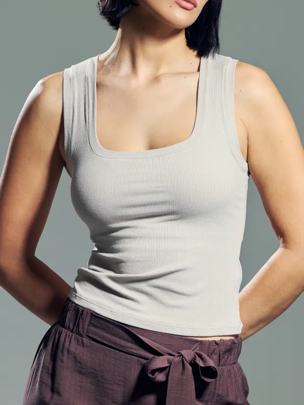 Chunky Binding Ribbed Square Neck Tank made by Klassy