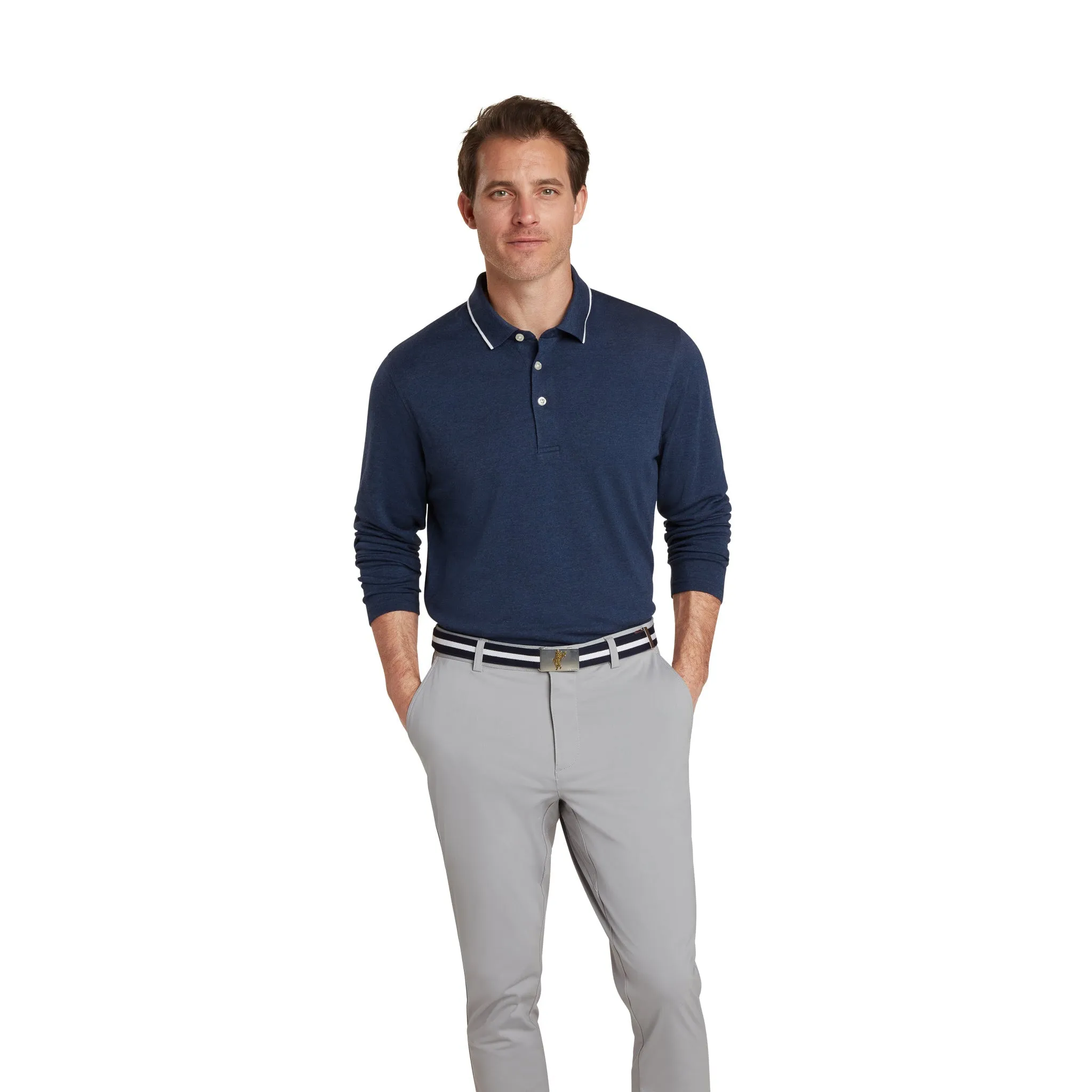 Long Sleeve Heather Interlock Polo sold by Ashworth Golf product image thumbnail 3