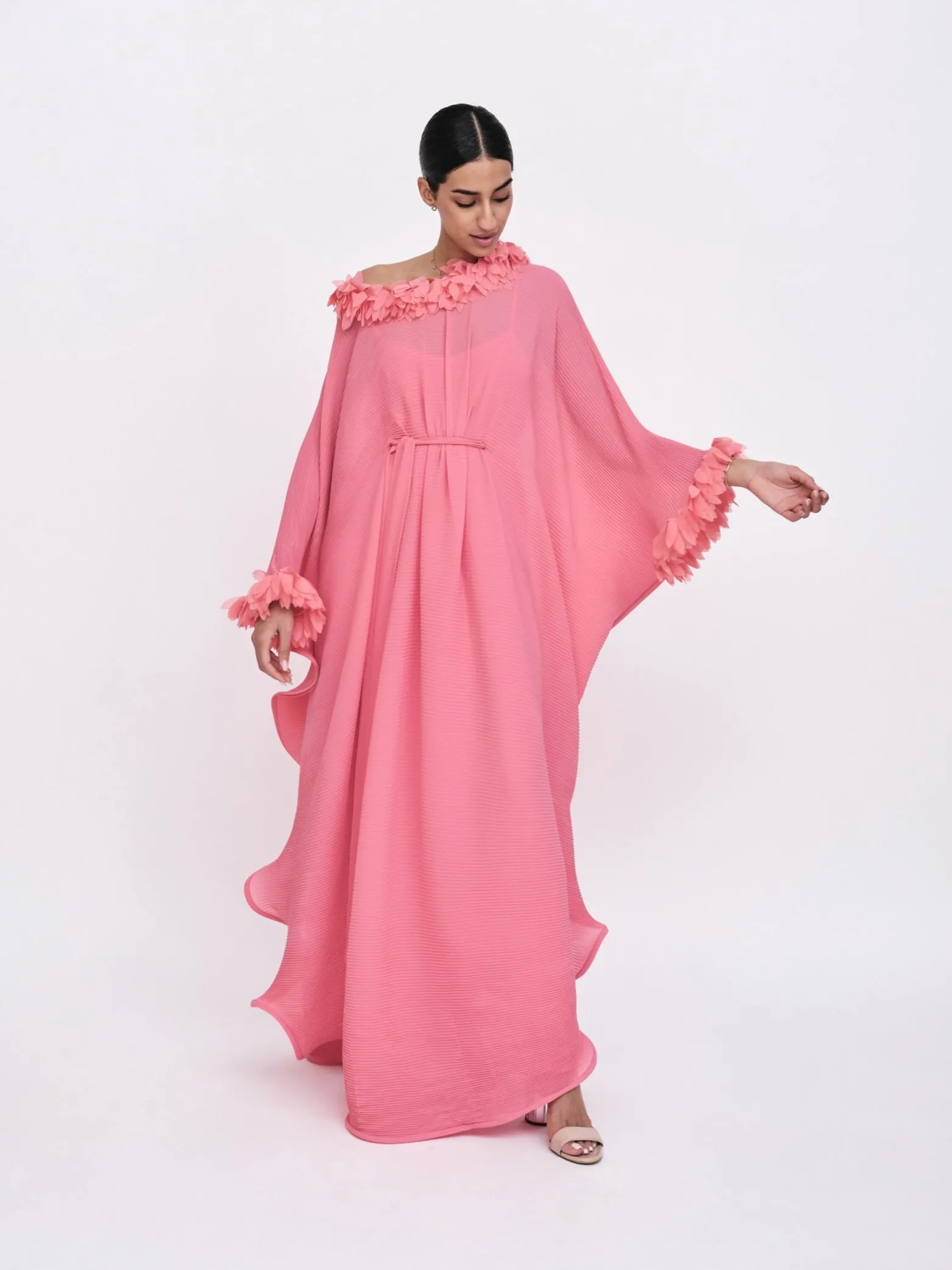 Floretta Kaftan: Free Size Pleated Georgette Maxi with Frills sold by Baruni product image thumbnail 2