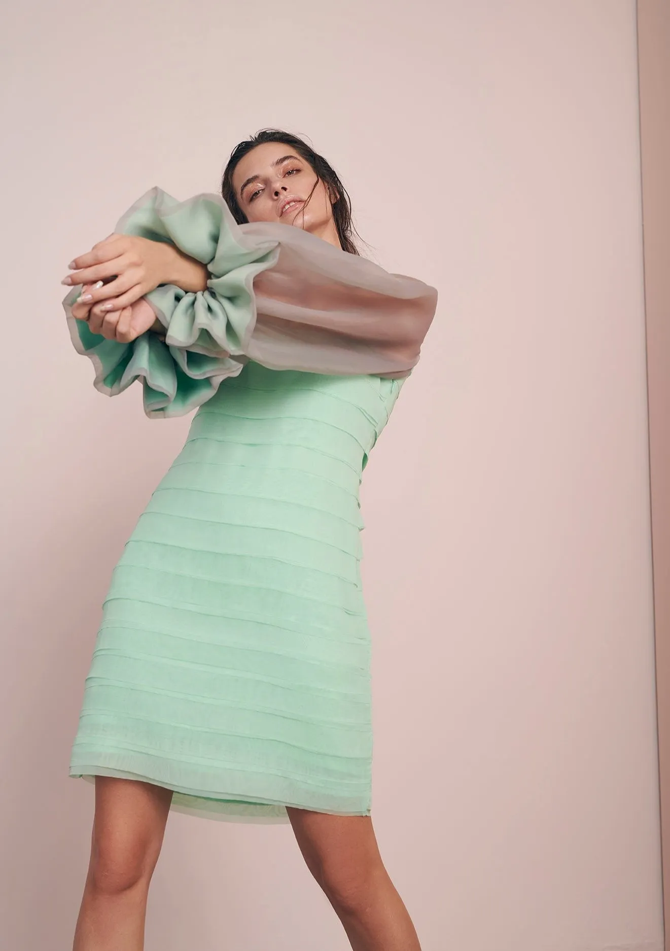 Short balloon sleeve dress sold by Baruni