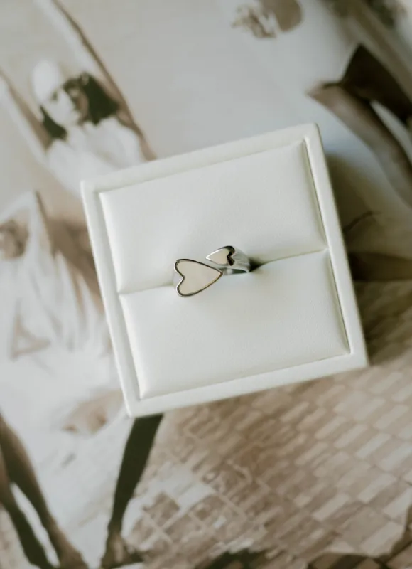 Double Heart Ring – Silver, Mother of Pearl sold by Bibi & Kim