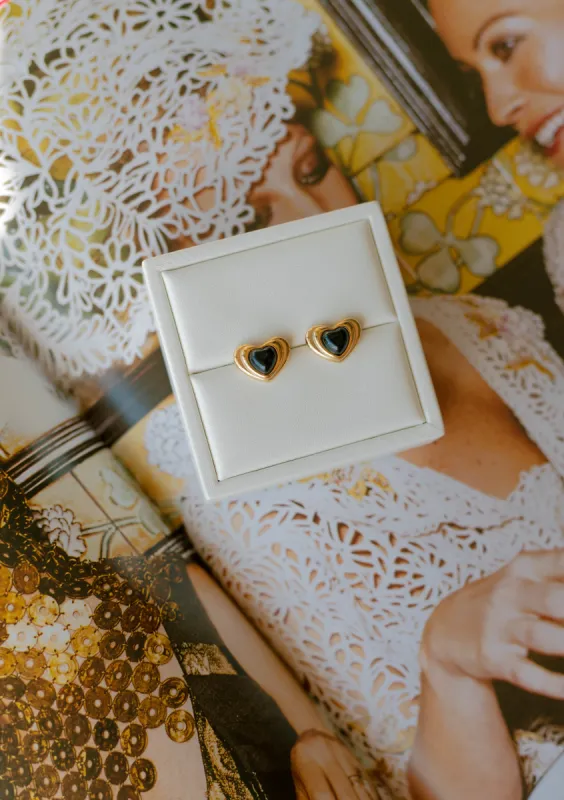 Black Stone Heart Stud Earrings sold by Bibi & Kim