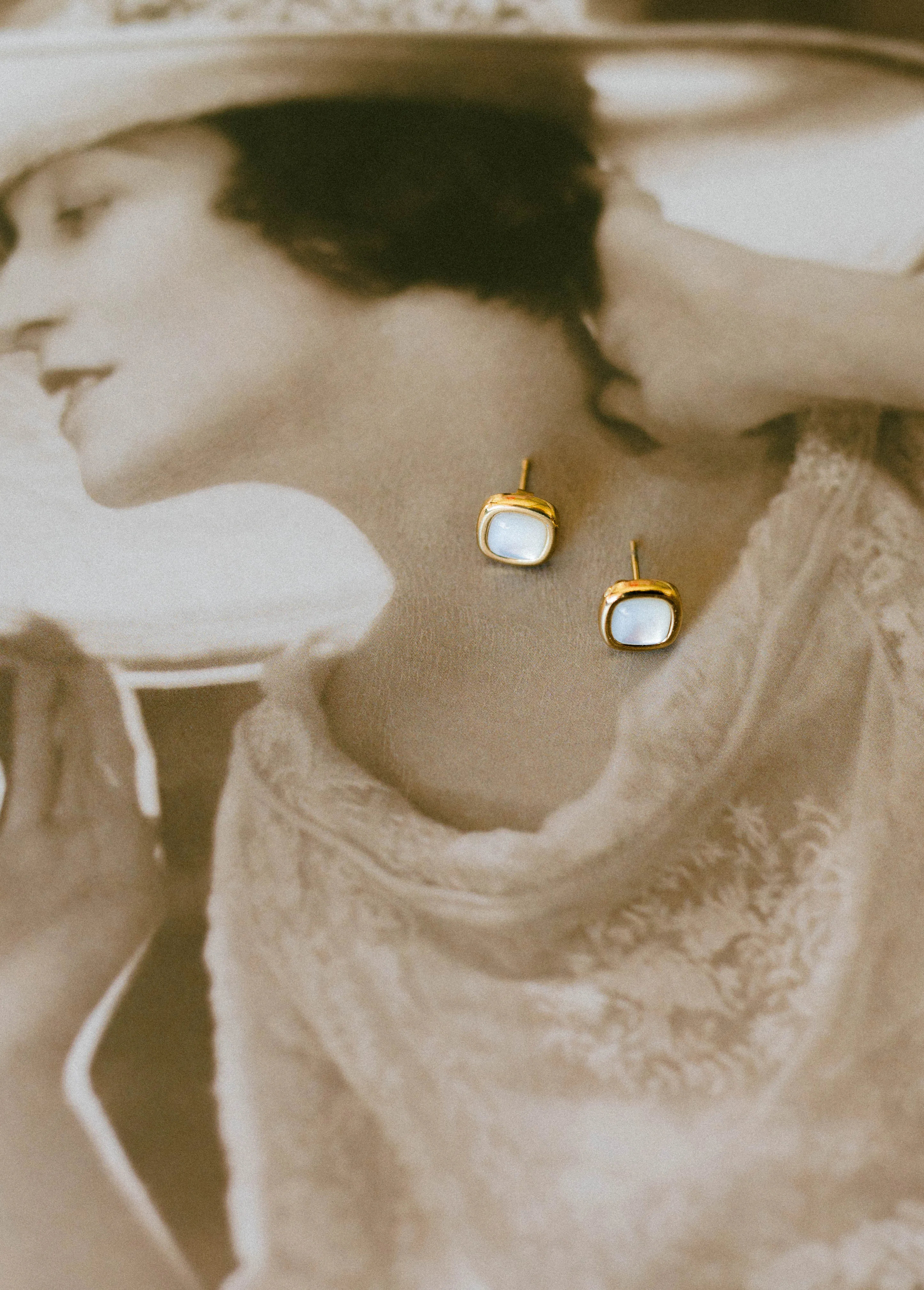 Mother of Pearl Mini Square Studs sold by Bibi & Kim product image thumbnail 2