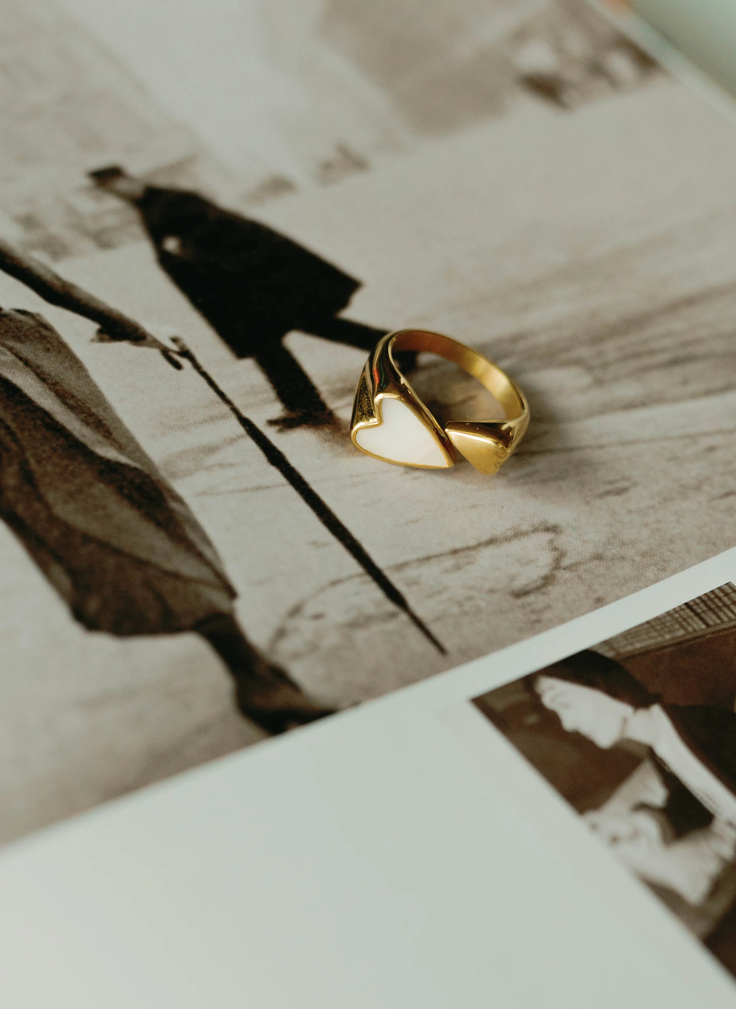 Mother of Pearl Heart Adjustable Ring sold by Bibi & Kim