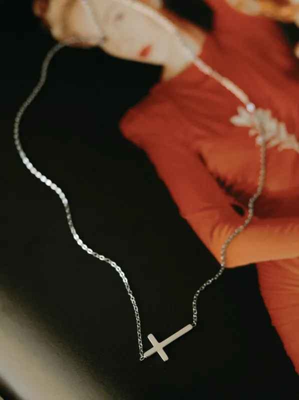 Sideways Cross Necklace – Silver sold by Bibi & Kim