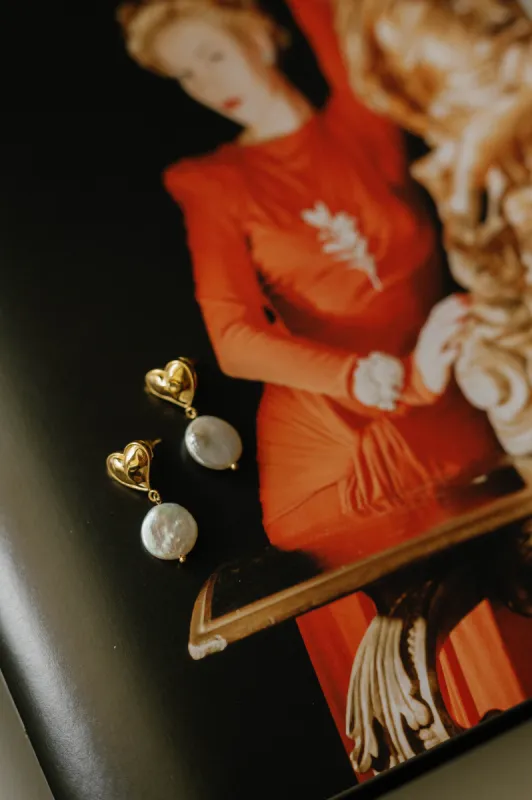 Baroque Pearl Heart Drop Earrings sold by Bibi & Kim