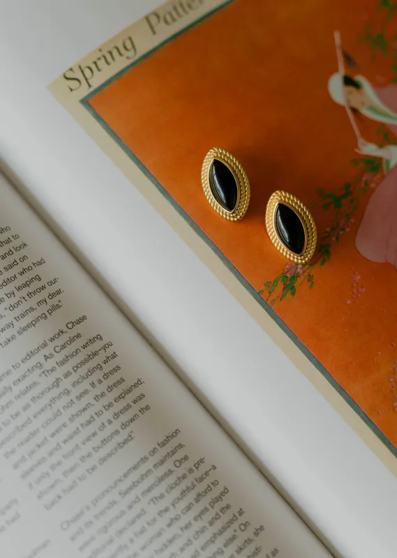 Marquise Studs – Black Agate sold by Bibi & Kim