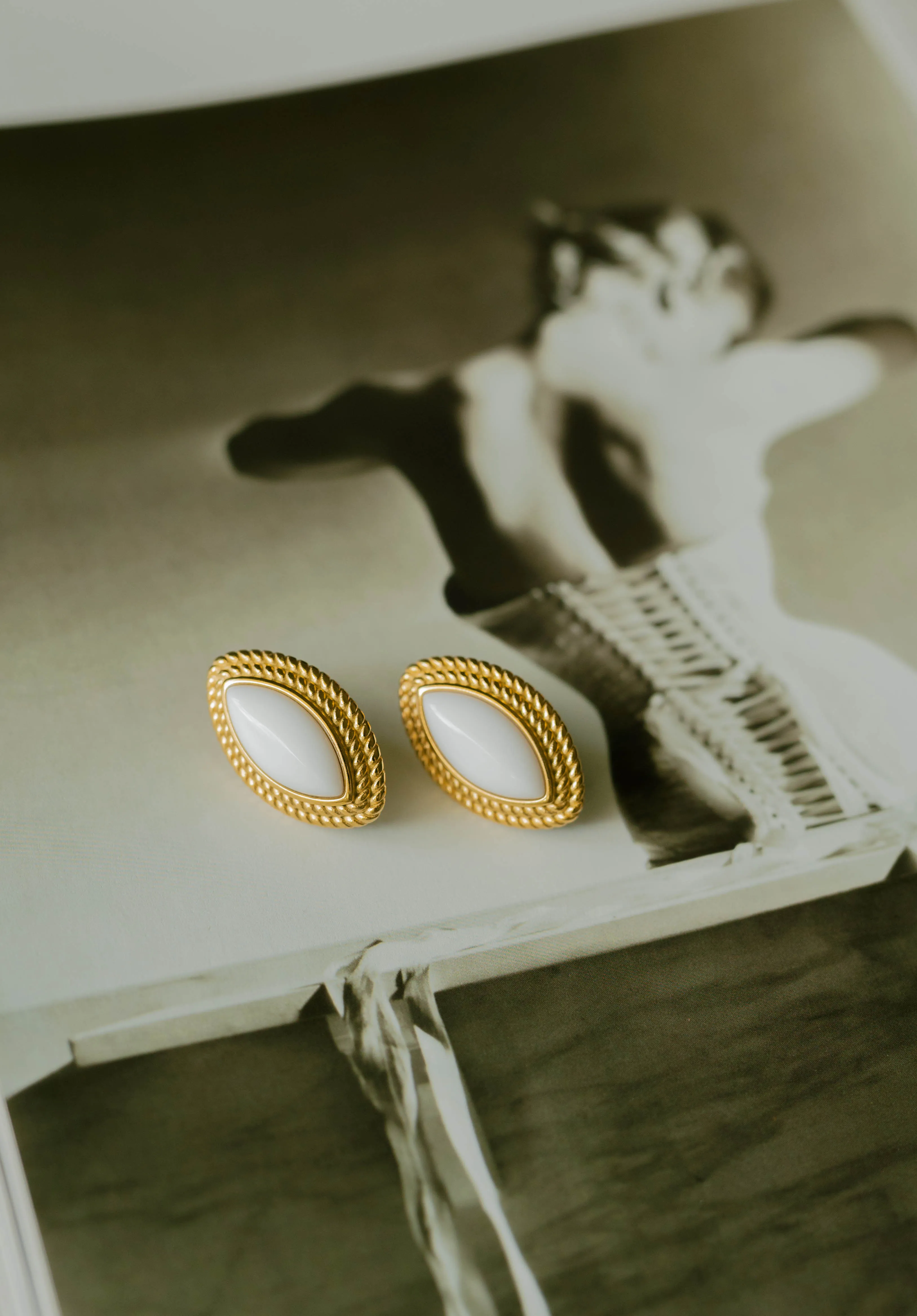 Marquise Studs – White Agate sold by Bibi & Kim