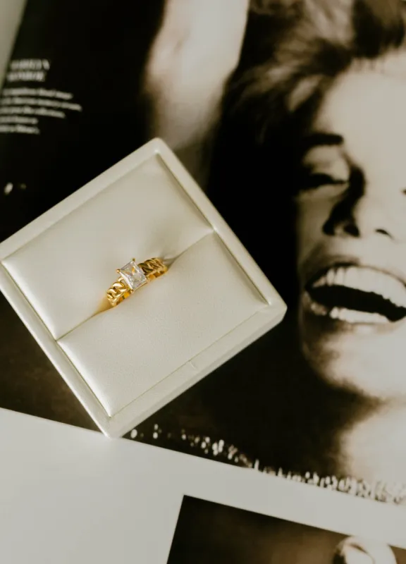 Rectangle Stone Chain Ring – White CZ sold by Bibi & Kim