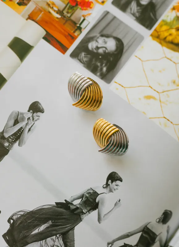 Ribbed Dome Earrings – Mixed Metal sold by Bibi & Kim