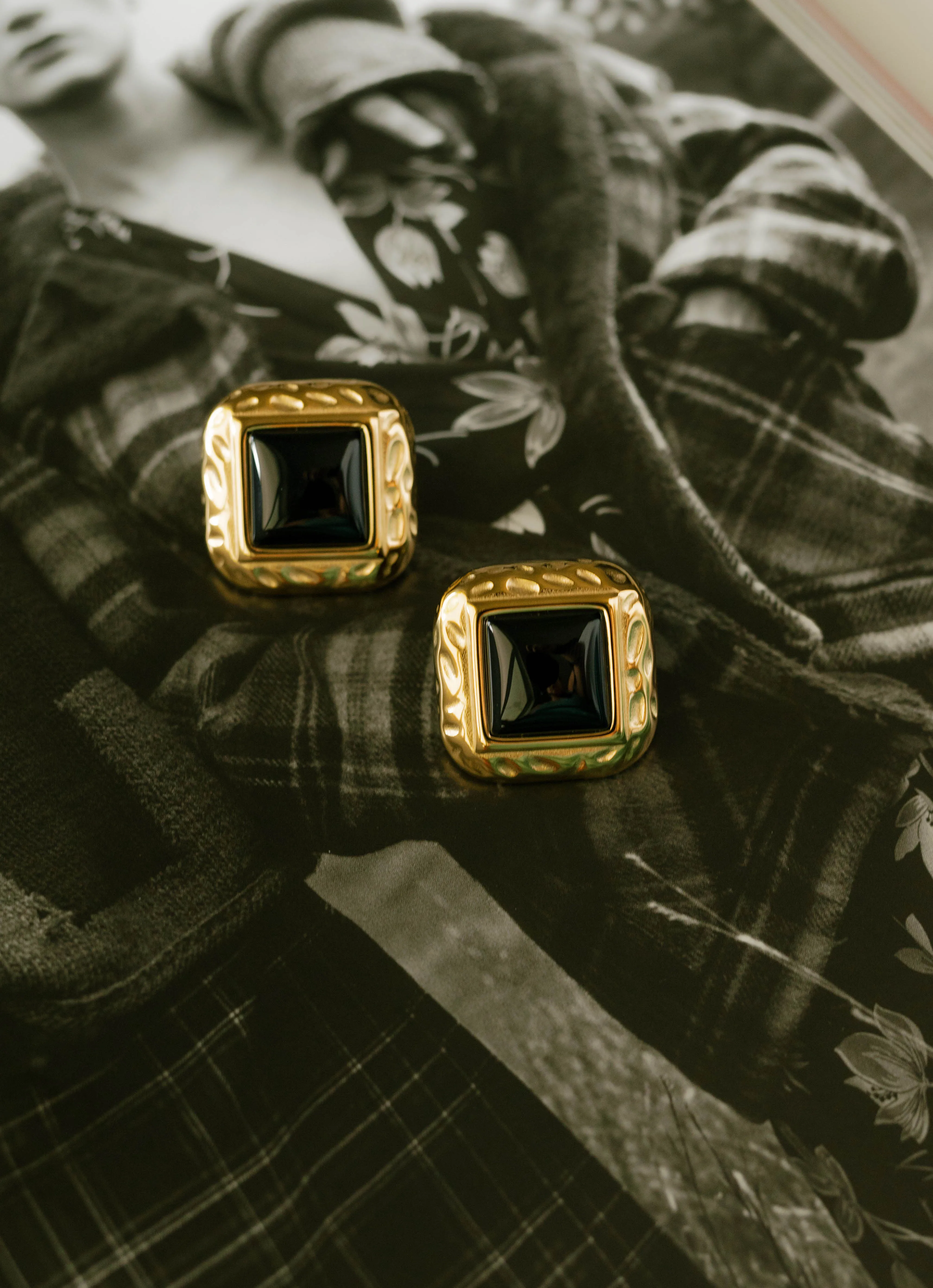 Black Onyx Square Stud Earrings sold by Bibi & Kim