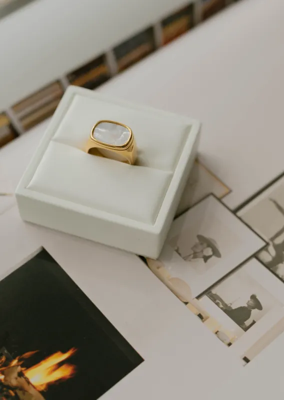 Rectangle Signet Ring – Mother of Pearl sold by Bibi & Kim