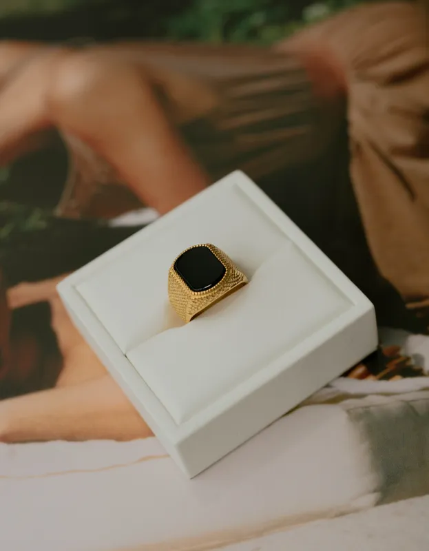 Square Stone Signet Ring – Gold sold by Bibi & Kim