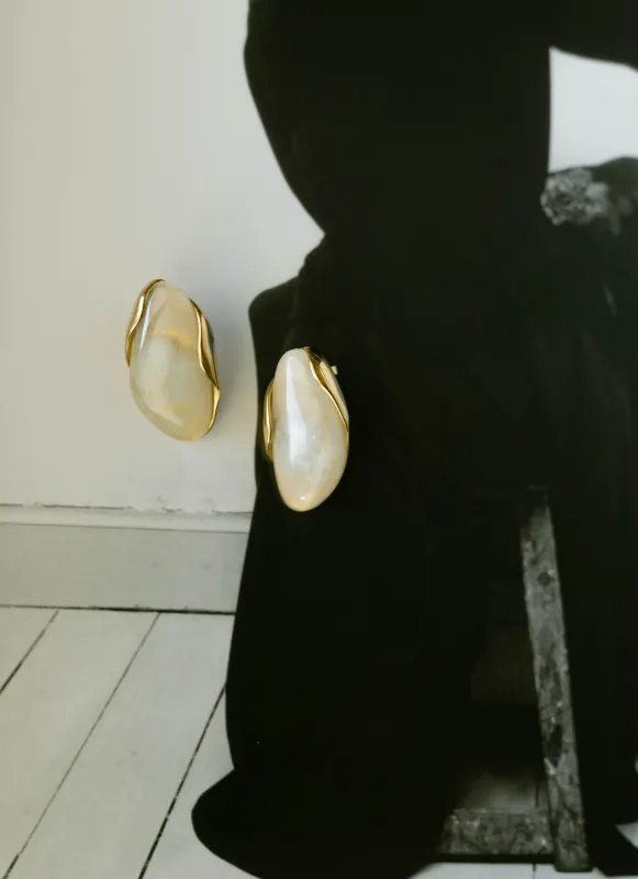 Marbled Stone Earrings – Cream sold by Bibi & Kim